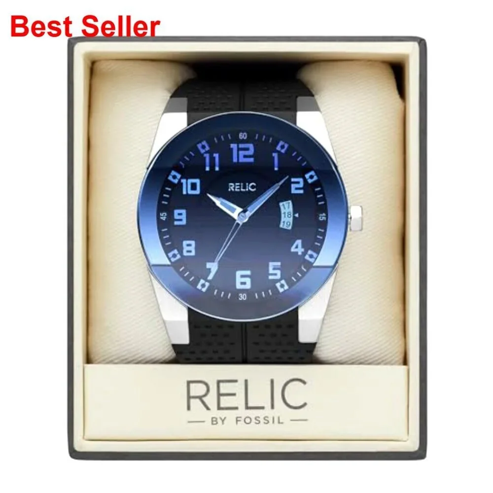 Stainless Steel and Black Silicone Band Watch with Glow In The Dark